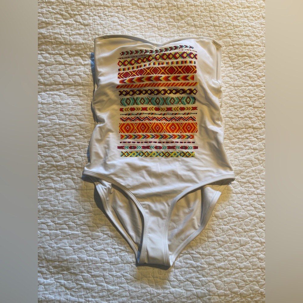 Aerie White One Piece with Colorful Pattern